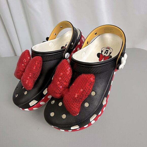 Disney Crocs women’s  Black and Red Minnie Mouse Slippers Size 10 - Picture 3 of 7